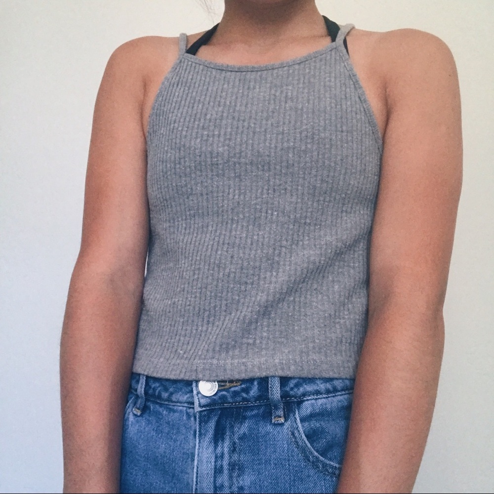 Grey Ribbed Tank Top